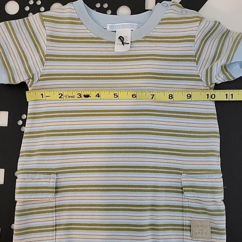 Janie and Jack Tea Collection Romper Shorts Orange Khaki Blue Bundle 6-12 Months